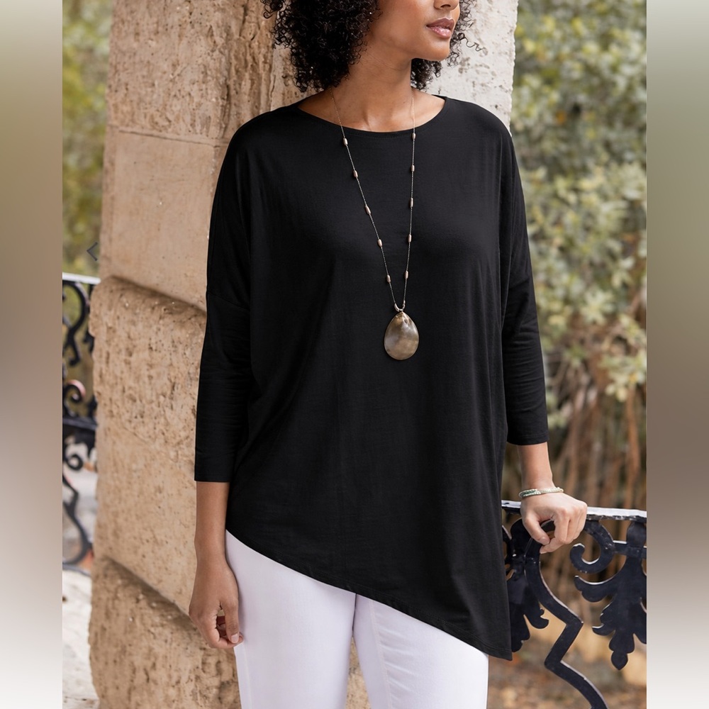 J.Jill BLACK Wearever Slub-Knit Asymmetric Dipped-Hem Top - Size Small